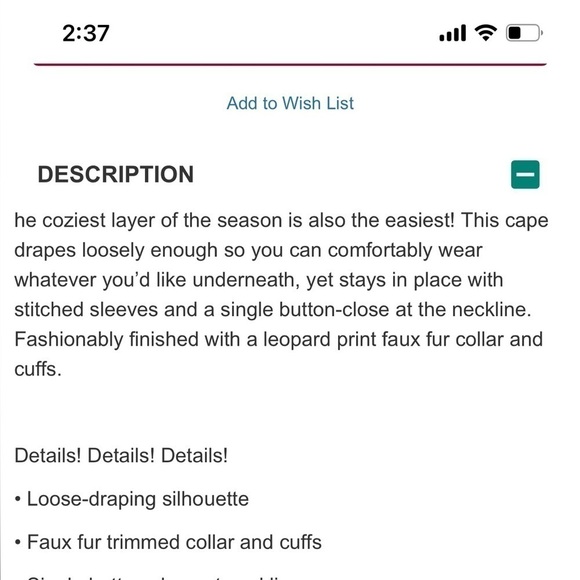 MIXIT Fleece Wrap Cape W/Faux Fur Trim. One Size. P10/A1650 - Picture 7 of 7